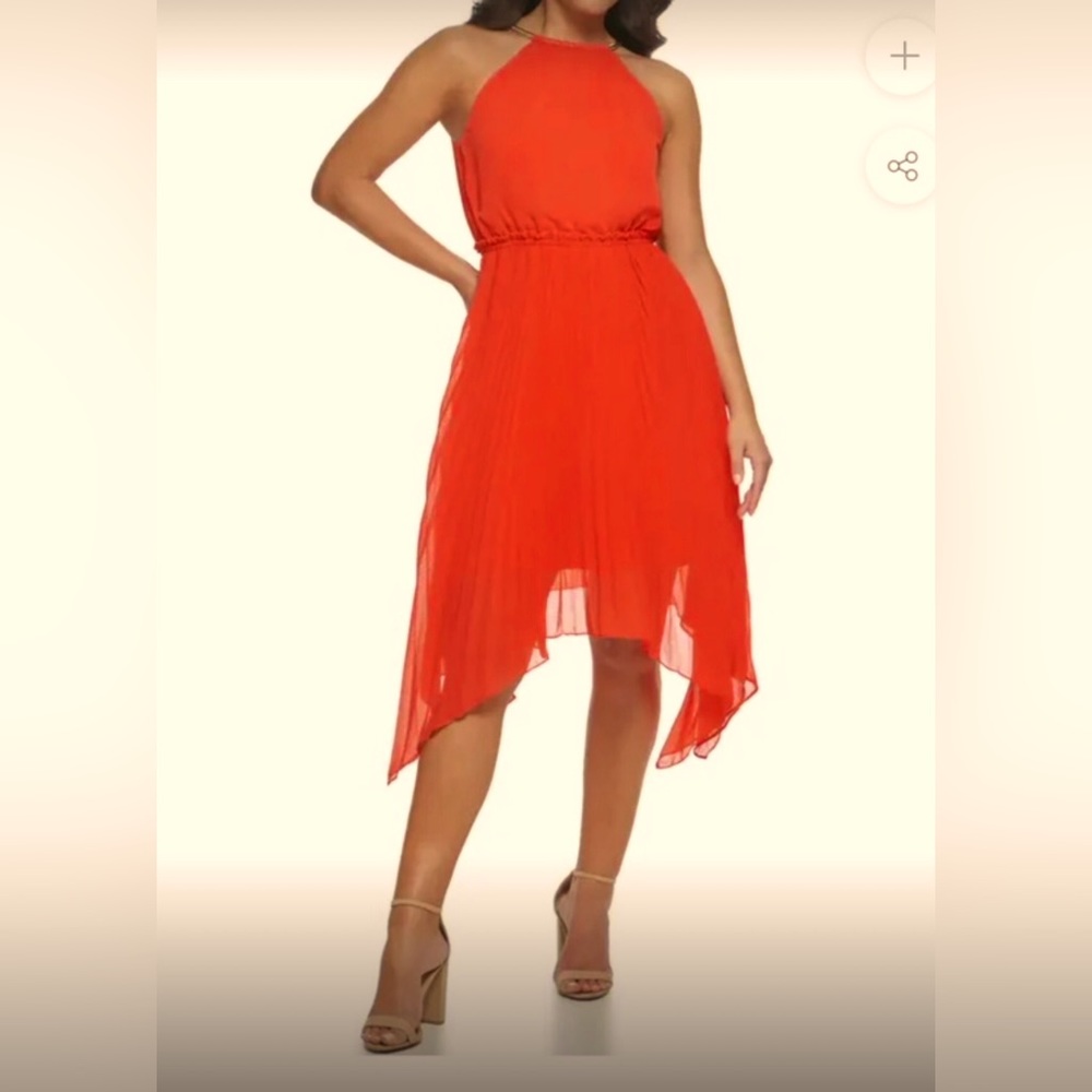 BCBGeneration Red Halter, High Neck, Asymmetrical Dress